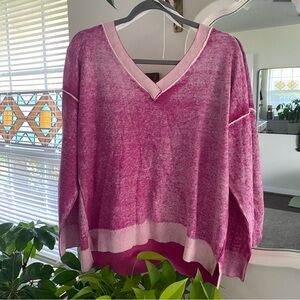 Sundance Pink V-Neck Sweater with Contrast Trim
